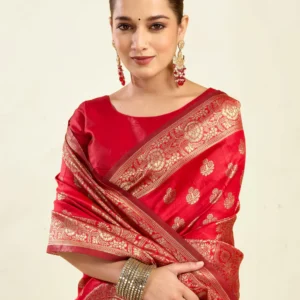 Regal Red Banarasi Silk Saree with Grand Golden Zari Weaving