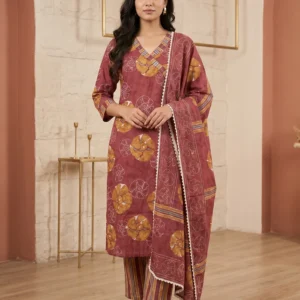 Maroon Pure Cotton Floral Printed Salwar Suit Set