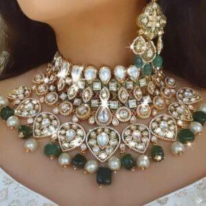 Elegant Full Neck Covering Necklace With Pearls and White Stones