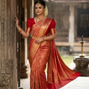 Premium Handloom Bridal Kanchipuram Silk Saree with Korvai Work
