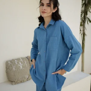 Blue Solid Print Co-Ords Set For Women