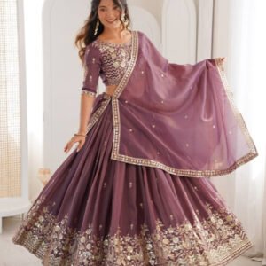 Purple Heavy Simar Silk Embroidery Sequins Zari Wedding Reception Party Festival Wear Heavy Border Lehenga Choli