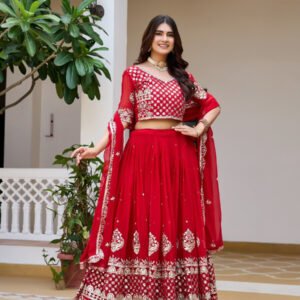 Red Embroidery Zari Sequins Wedding Reception Festival Ready Heavy Border Lehenga Choli